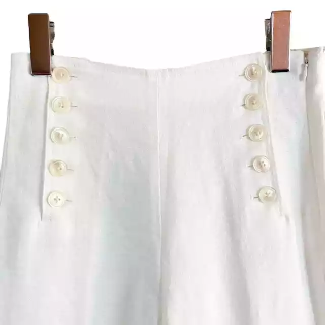 J. Crew Heavy Linen White Cropped Sailor Trousers Sz 000P Button & Lace Details 3