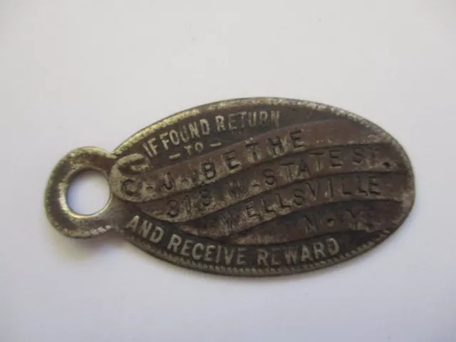 vintage Wellsville New York NY Drop Box Return Oval Key Fob Chain