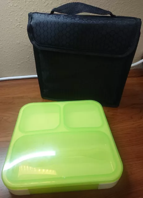 Smart Planet Thin Bento Lunch Box w/ Insulated Bag & Utensil - Green, BPA Free