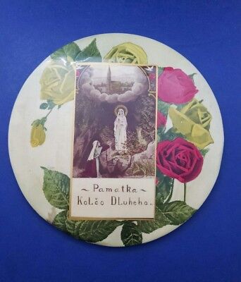Large Older Vintage Our Lady of Lourdes Metal Wall Plaque with Basilica 9 inches