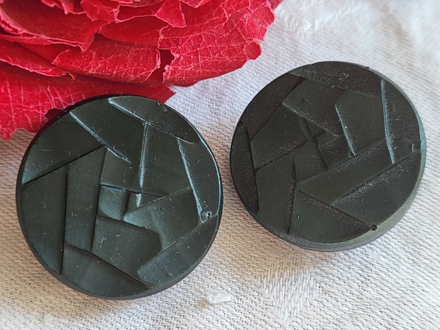 Duo De Boutons Vintage Vert Effet Corne - Diamètre 3,3 Cm - Réf. 741 - Origine France
