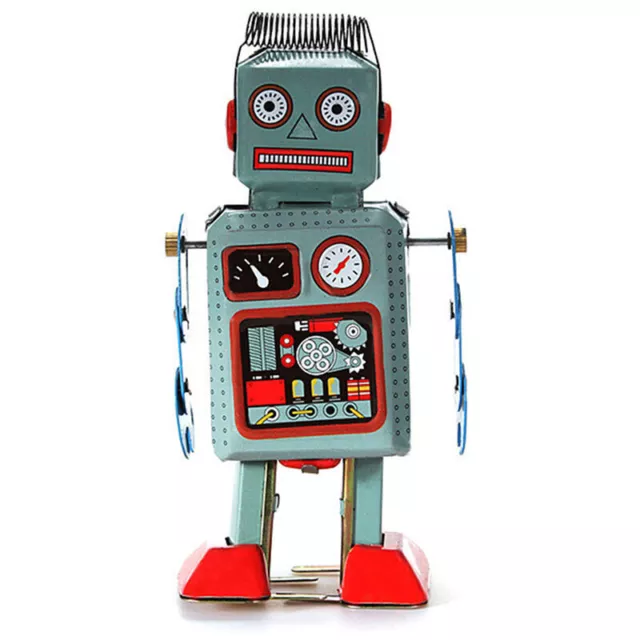 Neu Wind Up Vintage Roboter Spielzeug Uhrwerk Walking Toy Weißblech Neu DE 2