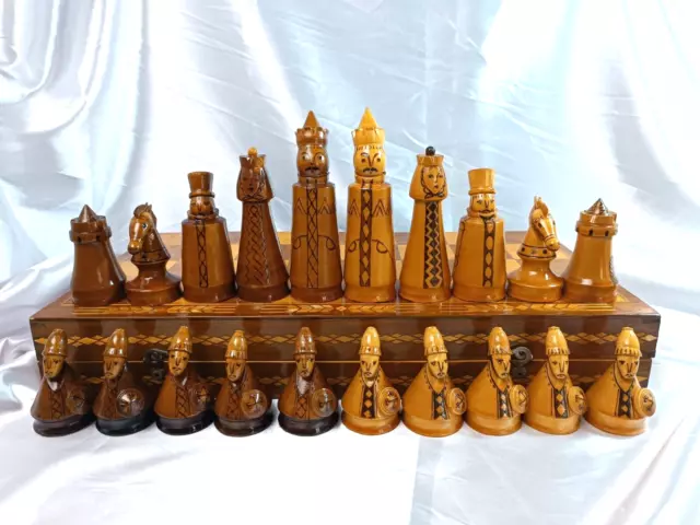 Rare! Vintage Soviet Chess Set BIG USSR INLAY Completely wooden 42*42 #C595