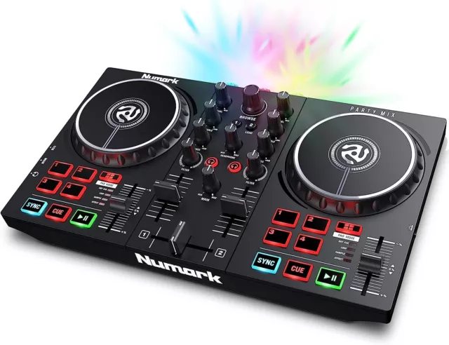 Party Mix II – DJ Controller Pult mit 2 Decks, eingebauten DJ-Lichtern &