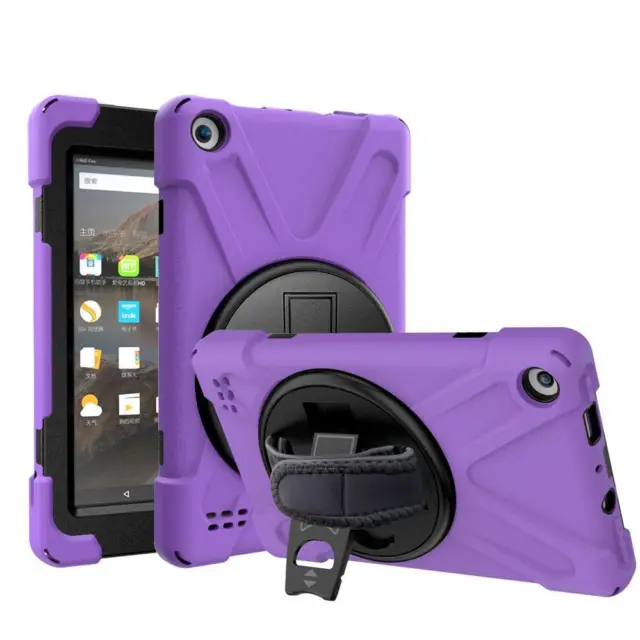 For Amazon Kindle Fire 7 HD8 HD10 Hybrid Kickstand Rugged Tough Case Strap Cover