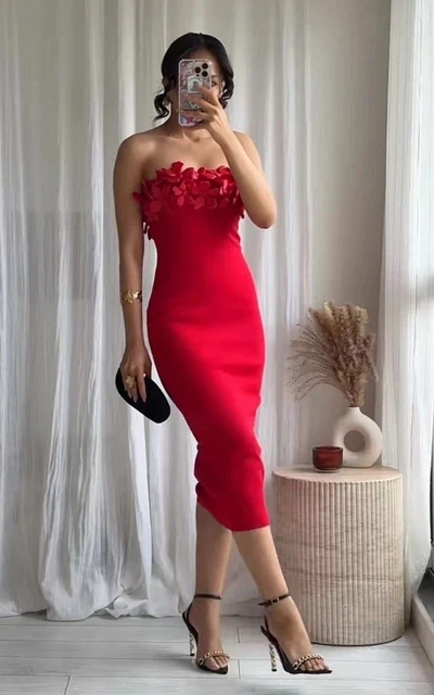 ZARA NWT WOMAN SS25 FLORAL KNIT MIDI DRESS RED Size M 3920/720 45.00 -  PicClick UK