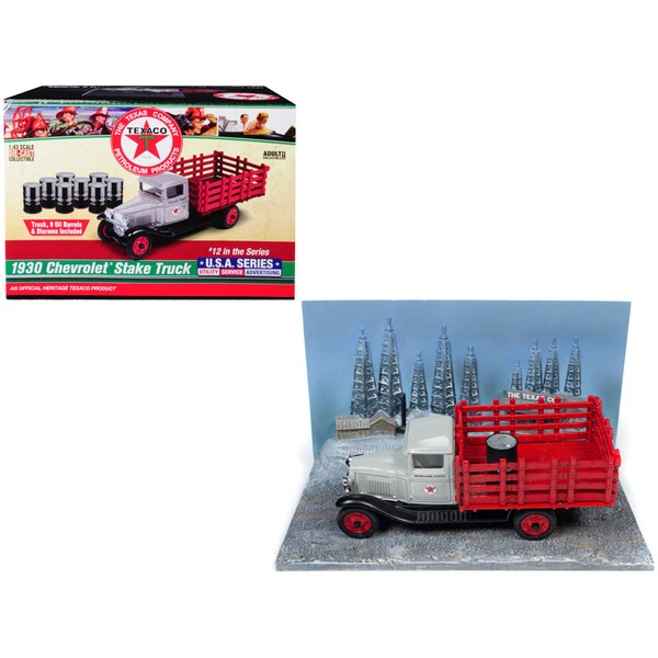1930 Chevrolet Stake Truck with Eight Oil Barrels and Oil Derricks Diorama "T...