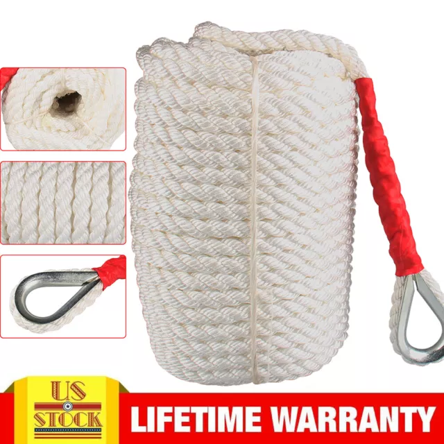 3/4"x200' Twisted Three Strand Nylon Anchor Rope Boat w/ Thimble Sailboat New