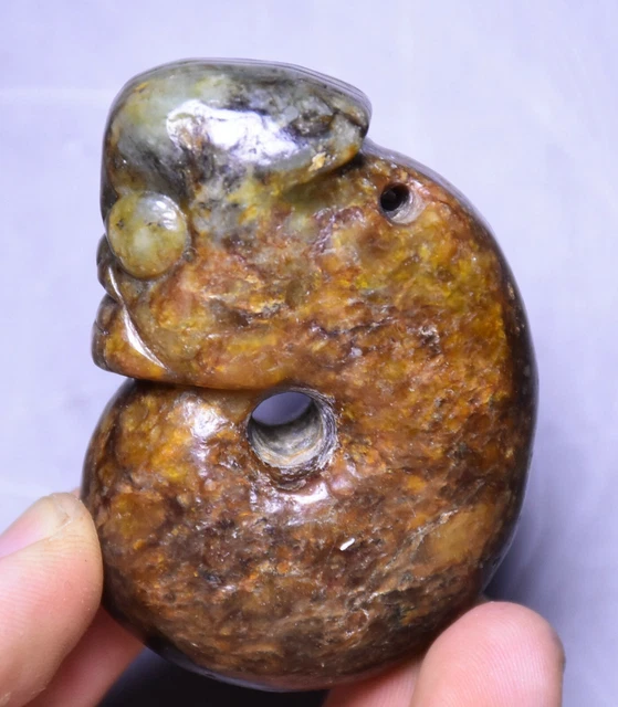 China Hongshan Culture Old Jade Feng Shui Dragon Hook Pig Long Amulet Pendant