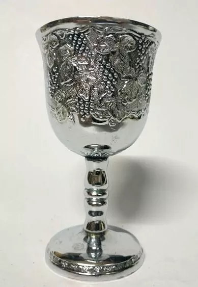 Cup Silver Plated Kiddush Judaica Israel Wine Vintage Jewish Old Grapes