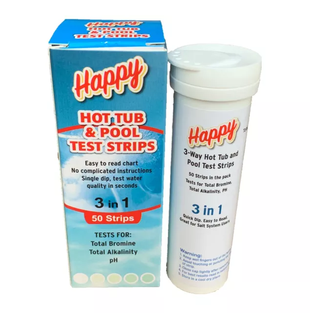 Happy Hot Tubs Bromine 3 Way Test Strips Pool Spa Hottub Dip Testing Strip PH Al