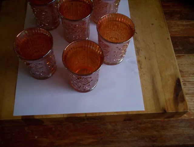 Imperial carnival Glass Lustre rose Tumblers in Marigold Ribbed Interior