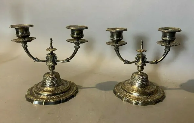 Pair Of Ornate Antique Victorian 2 Light Silver Plate Candelabra Candlesticks