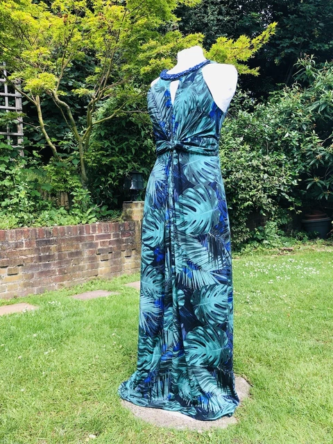 MONSOON STUNNING BLUE GREEN Mix Stretch TROPICAL PALM PRINT Maxi Dress,  Size 14 45.00 - PicClick UK