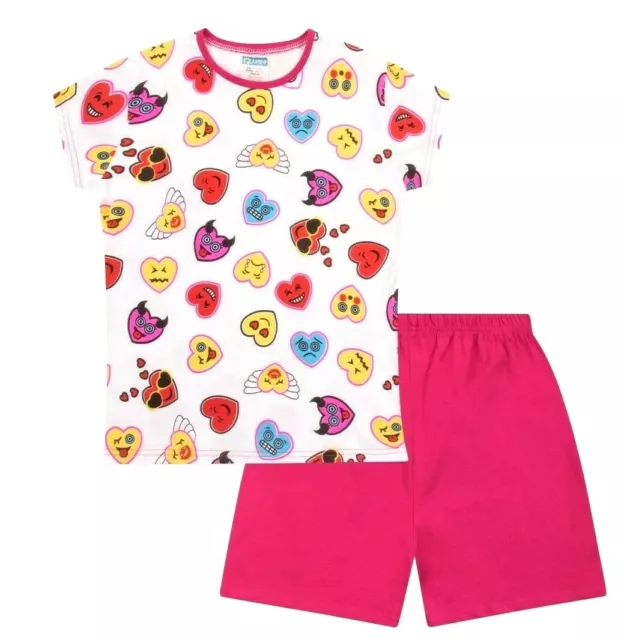 Filles Short Pyjama Happy Visage Pyjamas 9 Pour 16 Ans Blanc et Rose