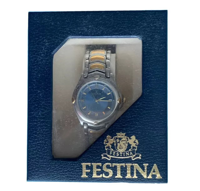 Montre Collector Authentique Festina Acier Vintage + Rare Écrin Étui Boite Retro