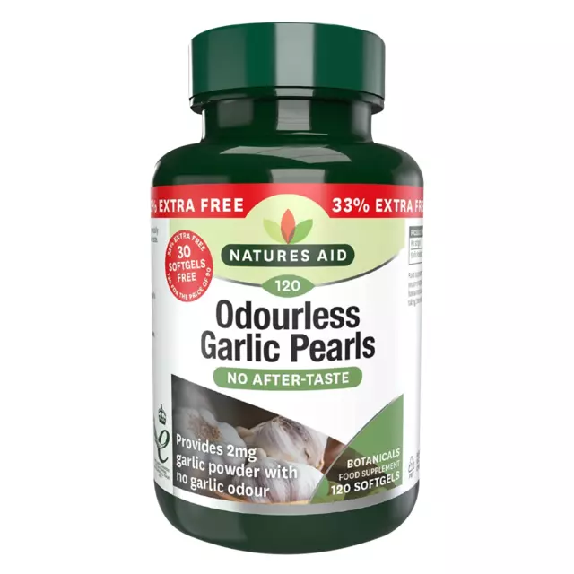 Natures Aid Odourless Garlic Pearls, 120 Softgel Capsules