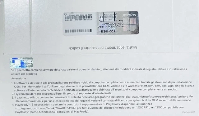 Licenza Software Sistema Operativo Windows 10 Per PC Pannello Piatto Industriale