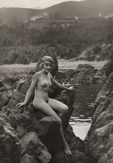 1925 Original MARCEL PAUL MEYS Female Nude Woman Landscape Art Deco Silver Photo