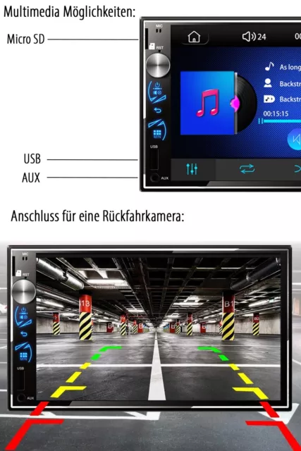 2 DIN 7" Autoradio mit Apple CarPlay Android Bluetooth USB TouchScreen 3