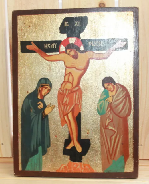 Icono ortodoxo pintado a mano Virgen María Jesucristo crucifixión