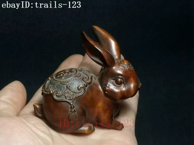 Japanese boxwood hand carved vivid rabbit Figure statue netsuke collectable Gift