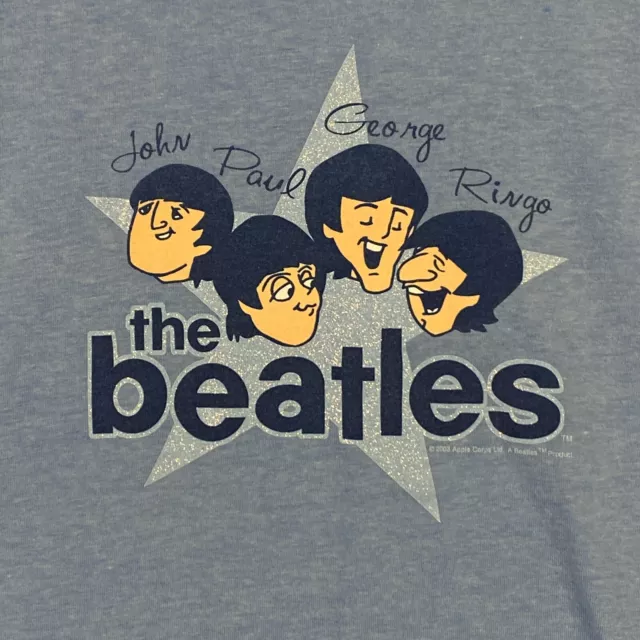 Vintage 2003 The Beatles Mens Large Ringer T-Shirt Blue Apple Exclusive USA Made 3