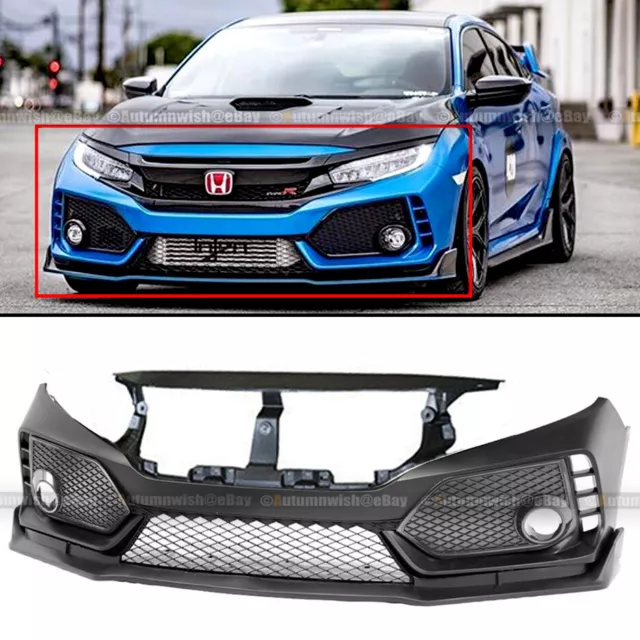 For 16-21 Honda Civic Type R Style Front Bumper Cover Fascia Trim Conversion Kit