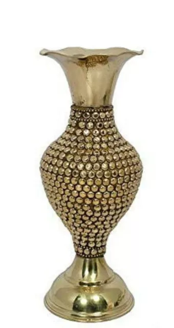 Metal Flower Vase With Beads Of Golden Color For Home Decor Of 25 x 10.5 cms