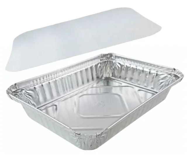Handi-Foil 1 1/2 lb. Oblong Shallow Aluminum Take-Out Pan w/Board Lid 50/PK