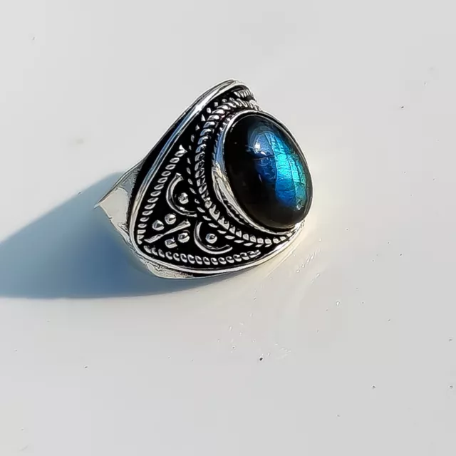 Blaues Feuer Labradorit Edelstein 925 Sterling Silber Ring Handgemachter...