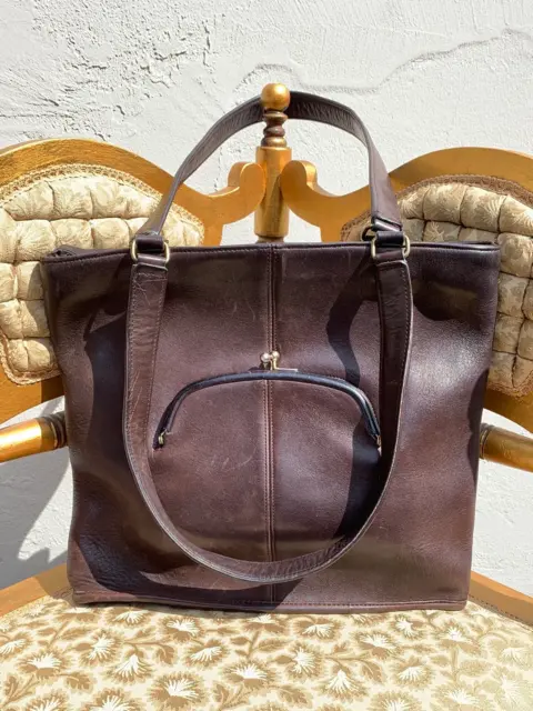 VINTAGE - COACH brown leather Bonnie Cashin Kisslock Pocket 60s Hangbag Purse Sl
