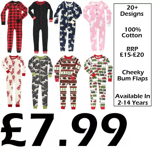 Boys Girls Onezee All In One Snug Fit Pyjamas Cotton Sleepsuit 2-14 Years New