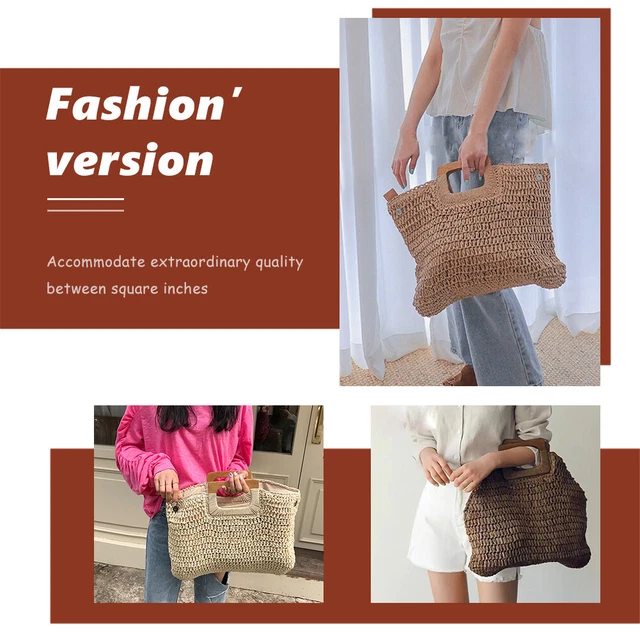 Women Straw Shoulder Bag Summer Beach Holiday Knitted Totes Handbags for Girls F 4