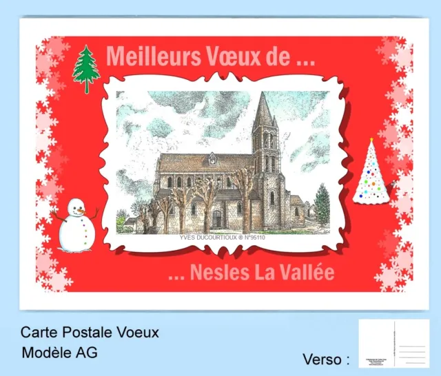 Cp Ag 95110 Postcard Greetings Red Background 95 Nesles La Vallee