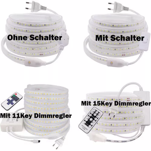 220V 230V 2835 LED Strip Streifen Dimmbar Lichtleiste Lichtband Licht Schlauch