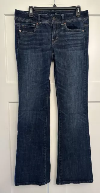 American Eagle Kick Boot Jeans Women's 10 Long Dark Wash Blue Stretch Denim Pant