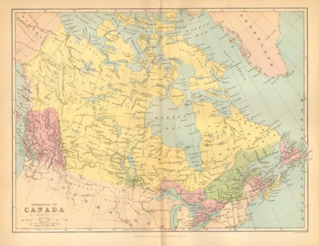 1874 Map ~ Dominion Of Canada ~ British Columbia Ontario Nova Scotia Quebec