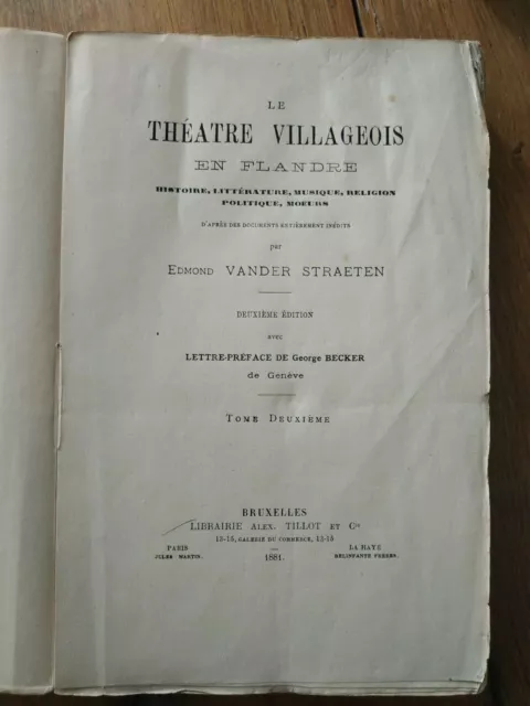 1881,"Le Theatre Villageois En Flandre",Vander Straeten,T2,Belgique,Monographies 2