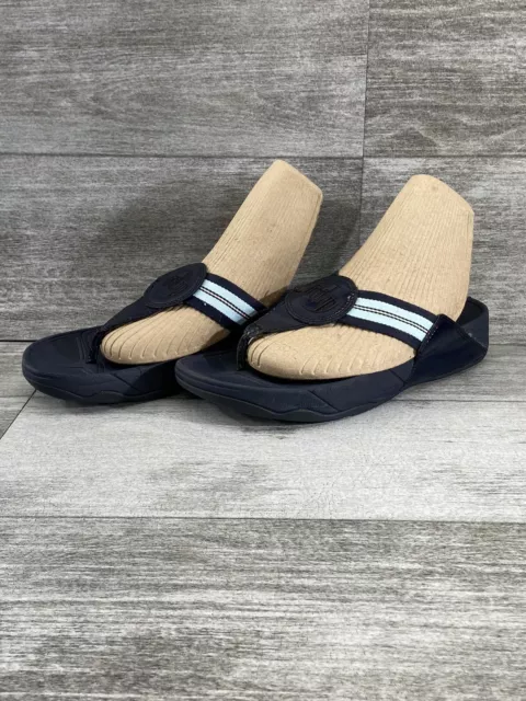 Fitflop Thong Flip Flops Sandals Womens 9 Navy Blue Slip On 1500 Stripe Beach