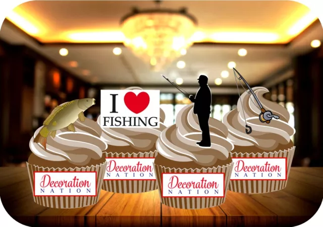 FISHING FISH FISHERMAN Cupcake Toppers Edible Icing Cake £2.69 - PicClick UK