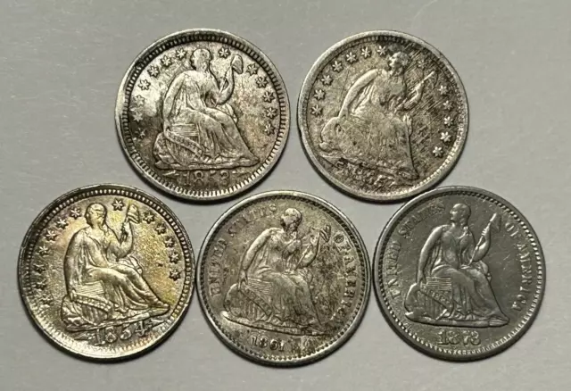 1853 Arrows, 1855, 1854, 1861 And 1873 Seated Liberty Half Dime