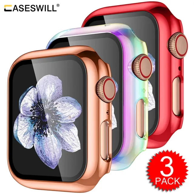 For Apple Watch SE 40mm 44mm 41mm 45mm Slim Plating Hard Case + Screen Protector