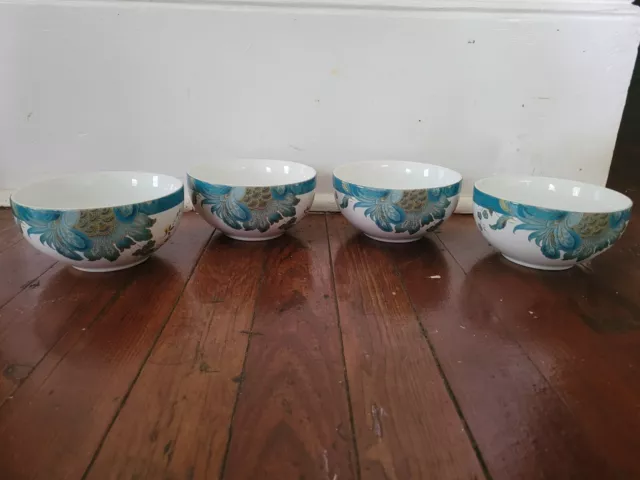 Set of 4 ~222 Fifth ELIZA TEAL Soup / Salad Bowls 5 1/2” Turquoise Peacock Blue