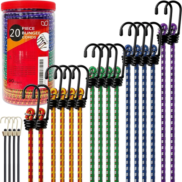 Premium Bungee Cords Heavy Duty - 20 Piece in Storage Jar Includes 10", 18", 24