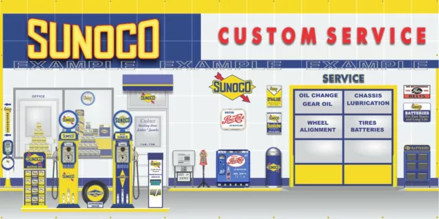 Sunoco Old Gas Pump Service Station Scene Wall Mural Sign Banner Garage Art