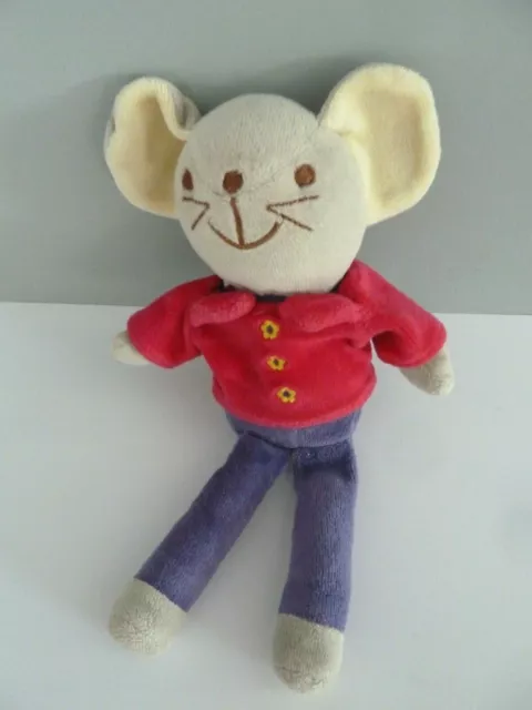 T5- DOUDOU PELUCHE BERGERE DE FRANCE SOURIS VIOLET ROSE GRIS 24cms  - TBE