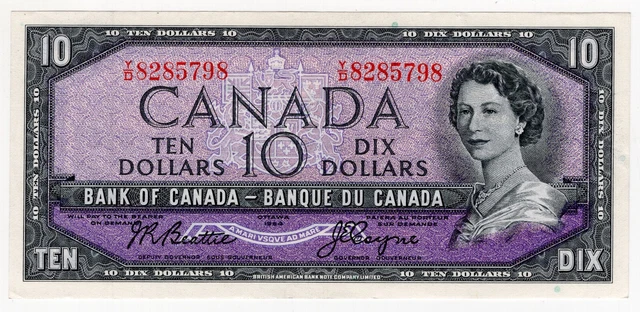 1954 Bank Of Canada Ten 10 Dollar Bank Note Yd 8285798 Nice Bill