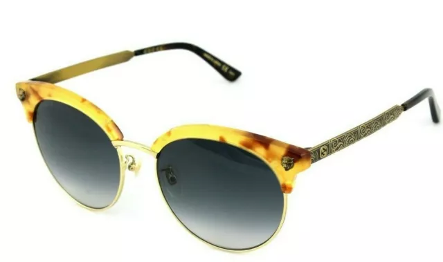 RARE NEW Genuine GUCCI Havana Gold Grey Cat Eye Sunglasses GG 0222SK 003