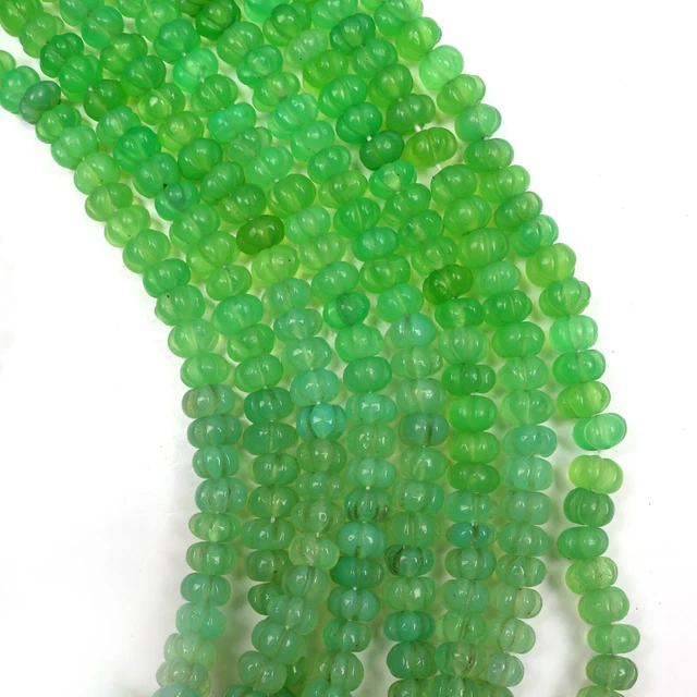 8 Inch Strand Green Shaded Chalcedony Gemstone Beads 6 MM Carving Rondelle Shape